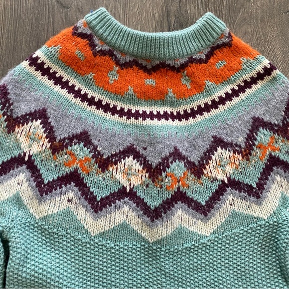J. Crew Fair Isle Lambswool Sweater Turquoise Blue & Orange in XXS NEW W/OUT TAG - Picture 8 of 12